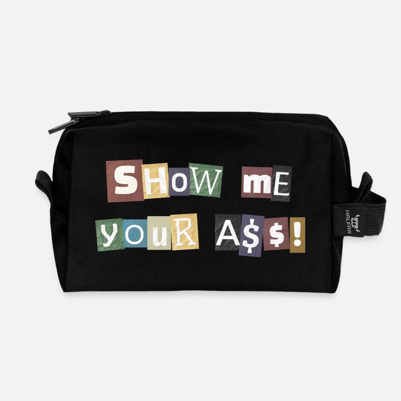 SYMA Letter Collage - Recycled Toiletry Zip Bag - black