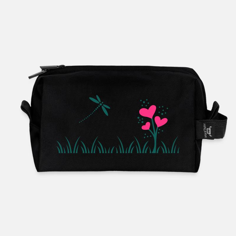 Herzblumen Wiese - Recycelte Kulturtasche - Schwarz