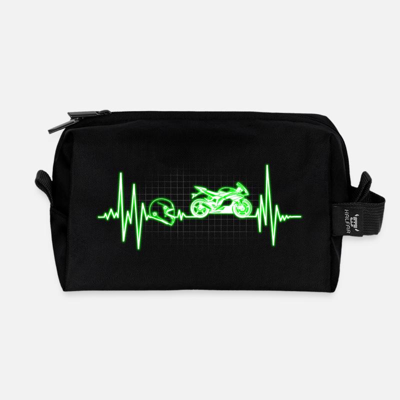 Herzschlag Motorrad - Recycelte Kulturtasche - Schwarz