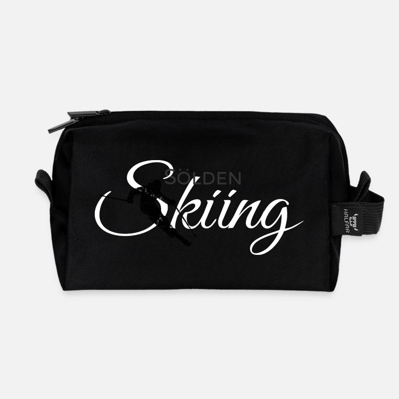 Sölden Skiing (Schwarz-Weiß) Ski Skifahrer - Recycelte Kulturtasche - Schwarz