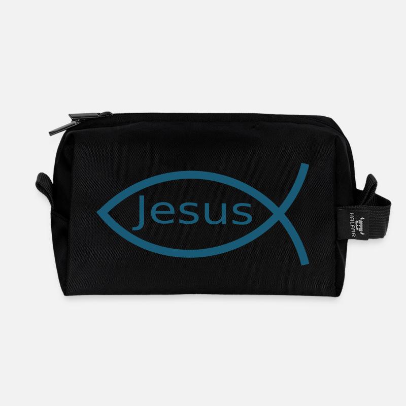 Jesusfisch Ichthys Fisch Fische - Recycelte Kulturtasche - Schwarz