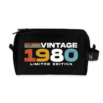 1980's Vintage Retro Birthday Gift - Recycled Toiletry Zip Bag - black - Front