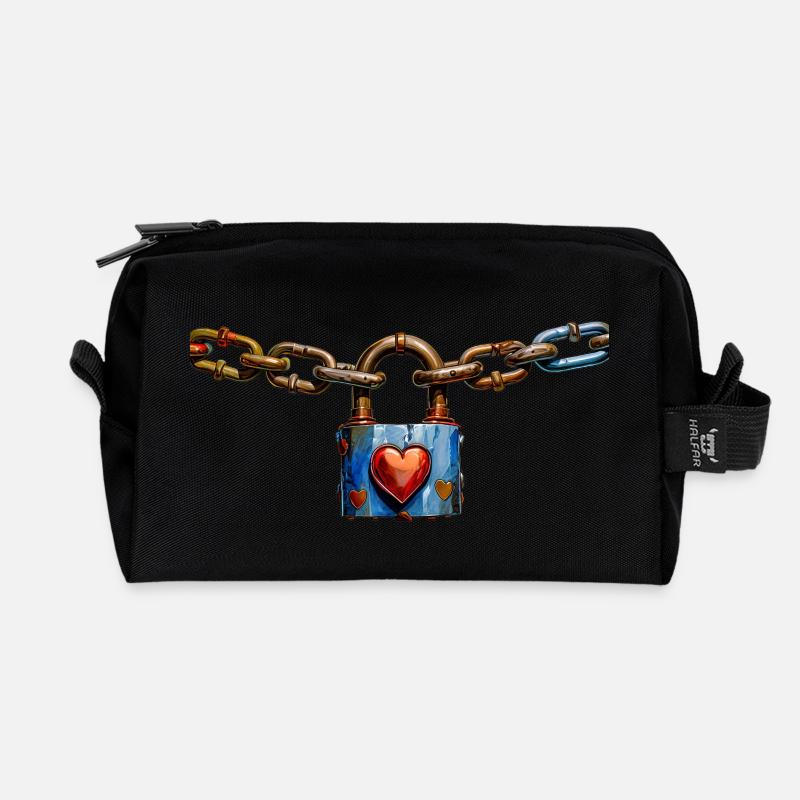 Liebesschloss mit Herz - Recycelte Kulturtasche - Schwarz