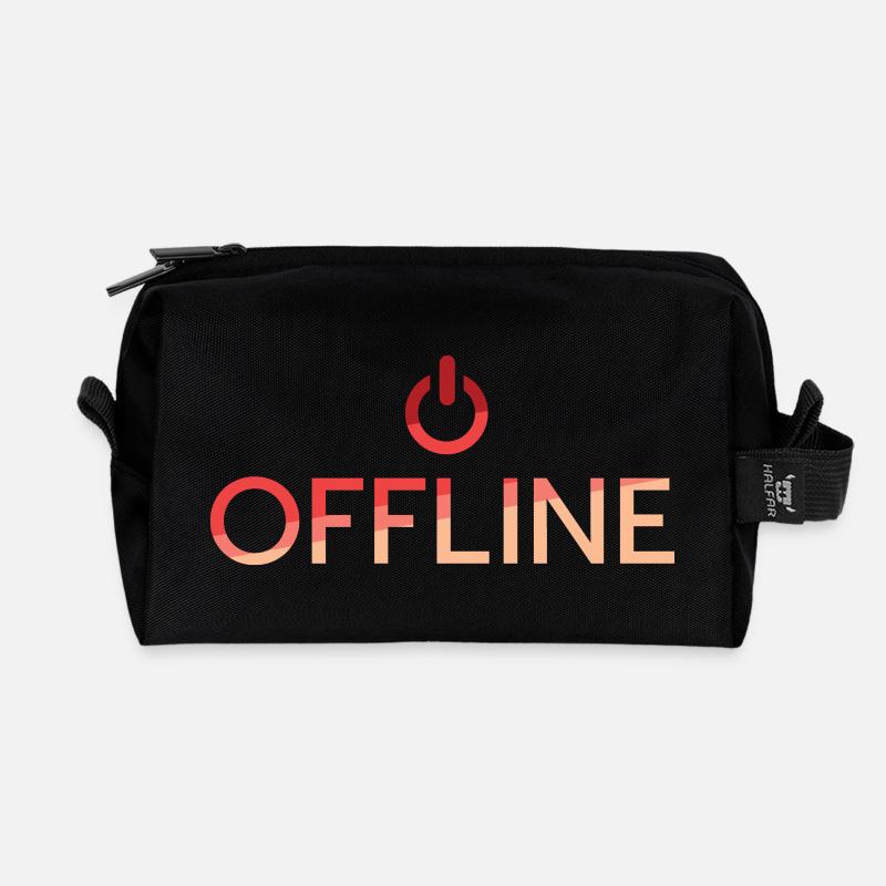 offline Schriftzug - roter off button - Recycelte Kulturtasche - Schwarz