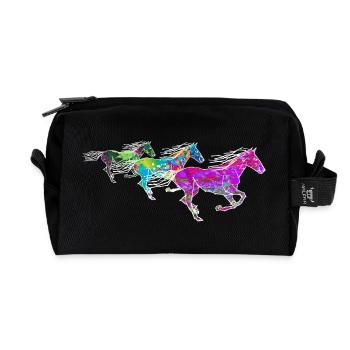 wild colorful cute horses, drawn circus horse - Recycled Toiletry Zip Bag - black - Front