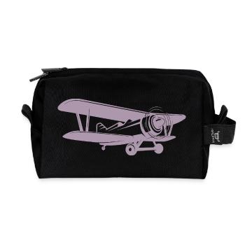 Doppeldecker Pilot Retro Minimalistisch - Recycelte Kulturtasche - Schwarz - Vorne