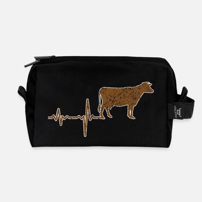 Geschenk Heartbeat Kuh Rind - Recycelte Kulturtasche - Schwarz
