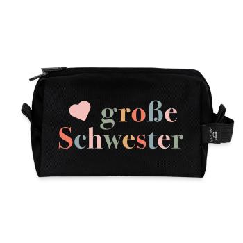 Große Schwester - Geschenk zur Geburt für Mädchen - Recycelte Kulturtasche - Schwarz - Vorne