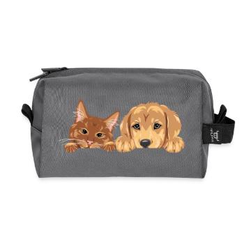 Guckende Ingwerkatze und Golden Retriever Welpe - Recycelte Kulturtasche - Anthrazit - Vorne
