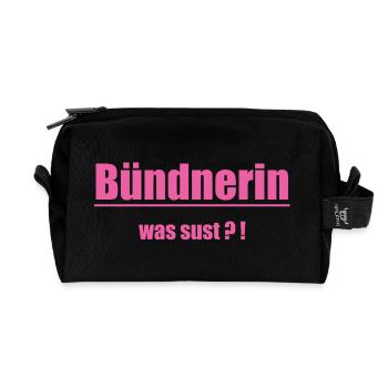 Bündnerin Was Sus?! Pink Text - Recycelte Kulturtasche - Schwarz - Vorne