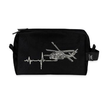 Shirt Geschenk Heartbeat Hubschrauber - Recycelte Kulturtasche - Schwarz - Vorne