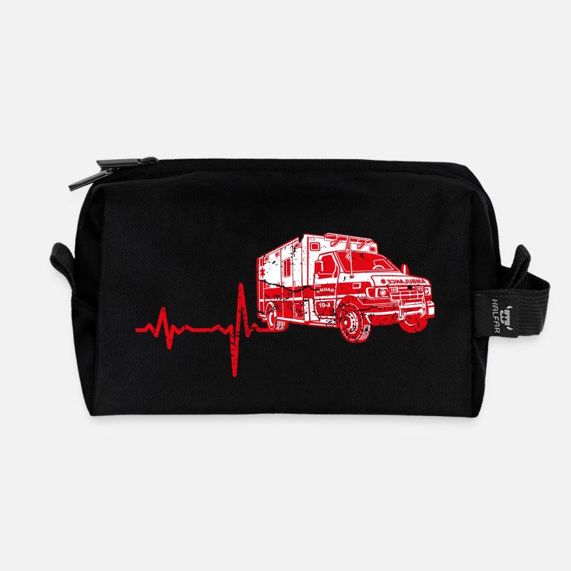 Shirt Geschenk Heartbeat Krankenwagen - Recycelte Kulturtasche - Schwarz