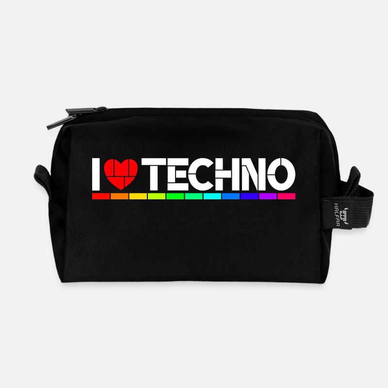 I love Techno - Recycelte Kulturtasche - Schwarz