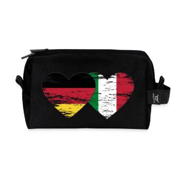 Germany Italy flag heart used - Recycled Toiletry Zip Bag - black - Front