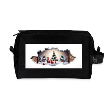 Christmas Decor - Recycled Toiletry Zip Bag - black - Front