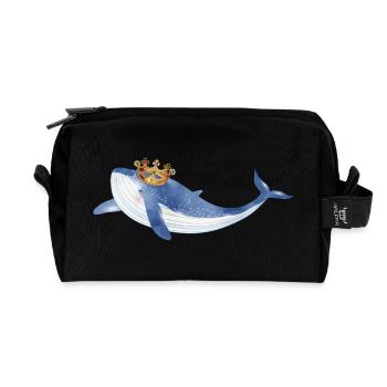 poisson baleine bleu vif avec couronne dorée - Trousse de toilette en tissu recyclé - noir - Devant
