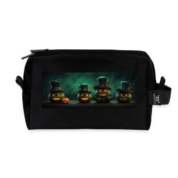 Four funny Halloween pumpkins with top hat - Recycled Toiletry Zip Bag - black - Front