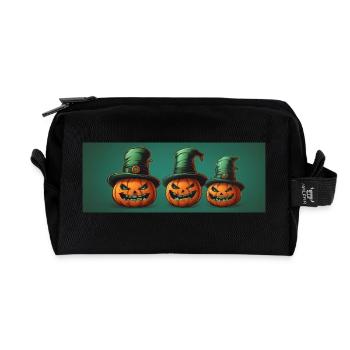 Three funny Halloween pumpkins with top hat - Recycled Toiletry Zip Bag - black - Front