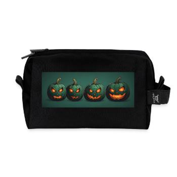 Four funny Halloween pumpkins with top hat - Recycled Toiletry Zip Bag - black - Front