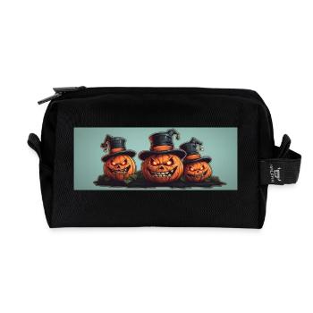 Three funny Halloween pumpkins with top hat - Recycled Toiletry Zip Bag - black - Front