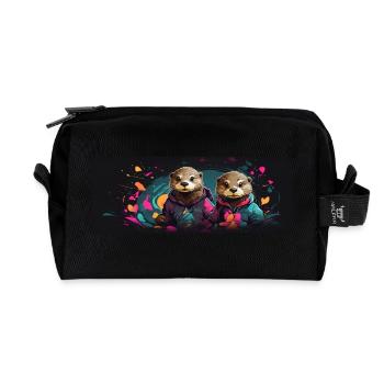 Deux mignonnes loutres amicales au look décontracté - Trousse de toilette en tissu recyclé - noir - Devant