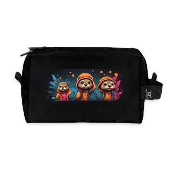 Trois mignonnes loutres amicales au look décontracté - Trousse de toilette en tissu recyclé - noir - Devant