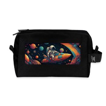 Spaceman astronaut in space on the road - Recycled Toiletry Zip Bag - black - Front