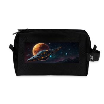 Spaceship on its way in space to distant planets - Recycled Toiletry Zip Bag - black - Front
