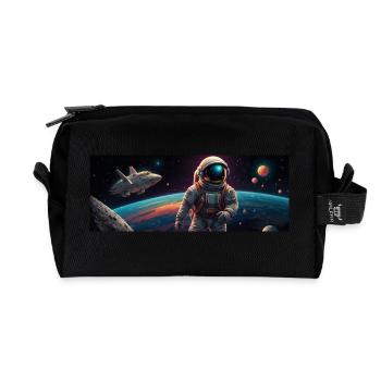 Astronaut on the road in space with planets - Recycled Toiletry Zip Bag - black - Front