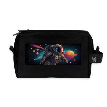 Astronaut on the road in space with planets - Recycled Toiletry Zip Bag - black - Front