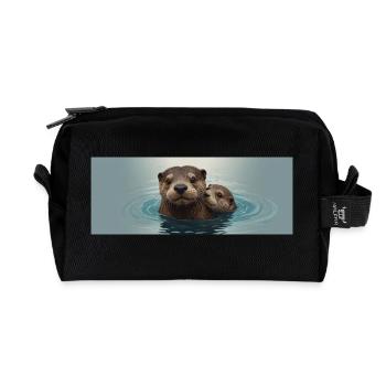 Fischotter Mama mit Fischotter Baby - Recycelte Kulturtasche - Schwarz - Vorne