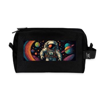 Astronaut on the road in space with planets - Recycled Toiletry Zip Bag - black - Front
