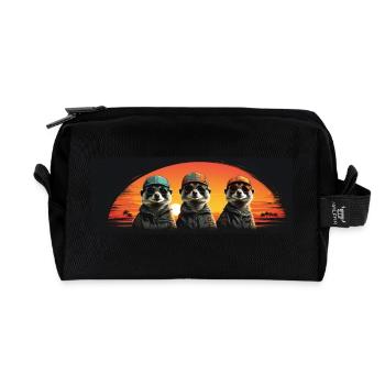 Suricates cool avec casquette de baseball et lunettes de soleil - Trousse de toilette en tissu recyclé - noir - Devant