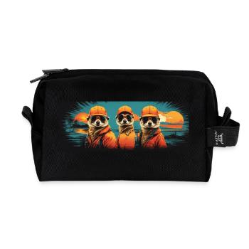 Suricates cool avec casquette de baseball et lunettes de soleil - Trousse de toilette en tissu recyclé - noir - Devant