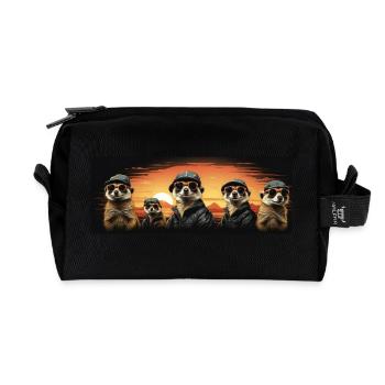 Suricates cool avec casquette de baseball et lunettes de soleil - Trousse de toilette en tissu recyclé - noir - Devant