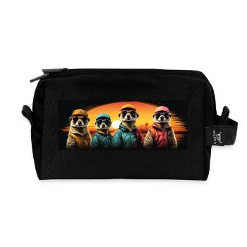 Suricates cool avec casquette de baseball et lunettes de soleil - Trousse de toilette en tissu recyclé - noir - Devant