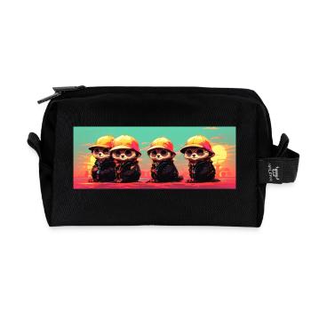 Suricates cool avec casquette de baseball et lunettes de soleil - Trousse de toilette en tissu recyclé - noir - Devant