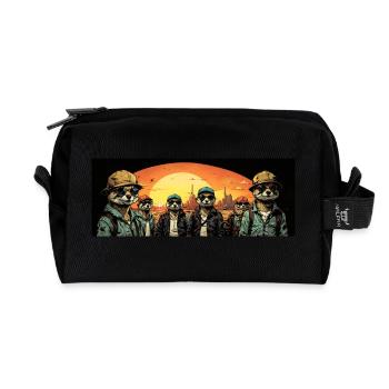 Suricates cool avec casquette de baseball et lunettes de soleil - Trousse de toilette en tissu recyclé - noir - Devant