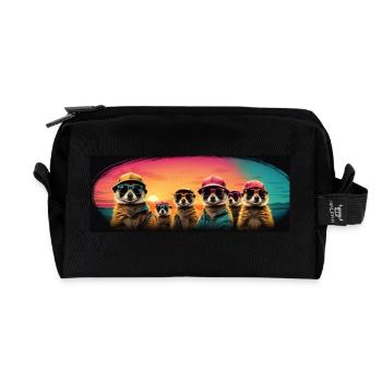Suricates cool avec casquette de baseball et lunettes de soleil - Trousse de toilette en tissu recyclé - noir - Devant