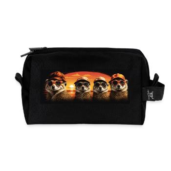 Suricates cool avec casquette de baseball et lunettes de soleil - Trousse de toilette en tissu recyclé - noir - Devant