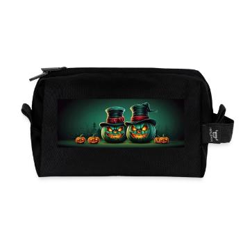 Grinsende Halloweenkürbisse mit Zylinder - Recycelte Kulturtasche - Schwarz - Vorne
