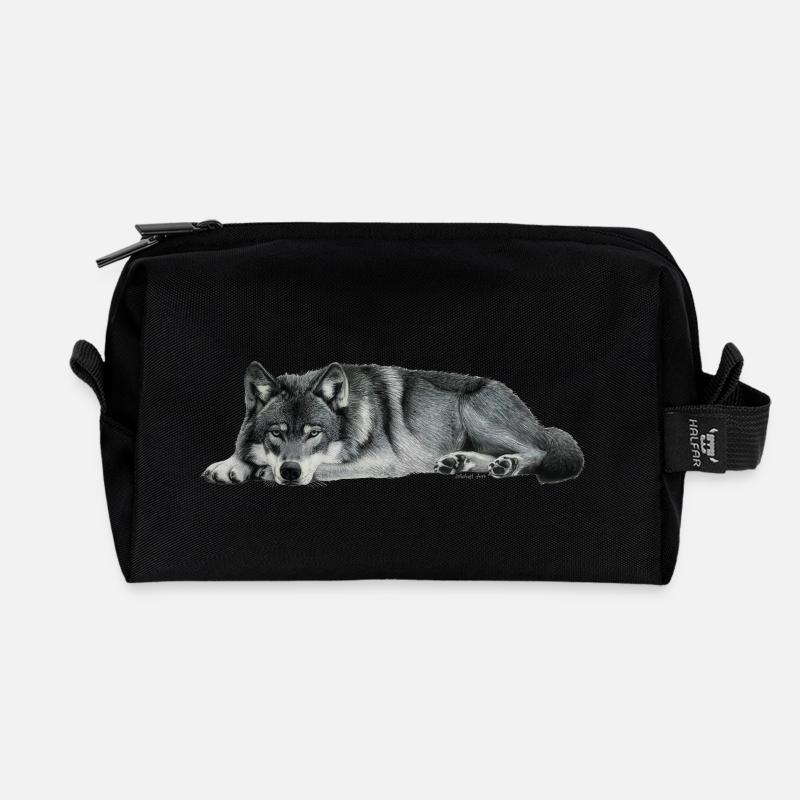 wolf - Recycelte Kulturtasche - Schwarz