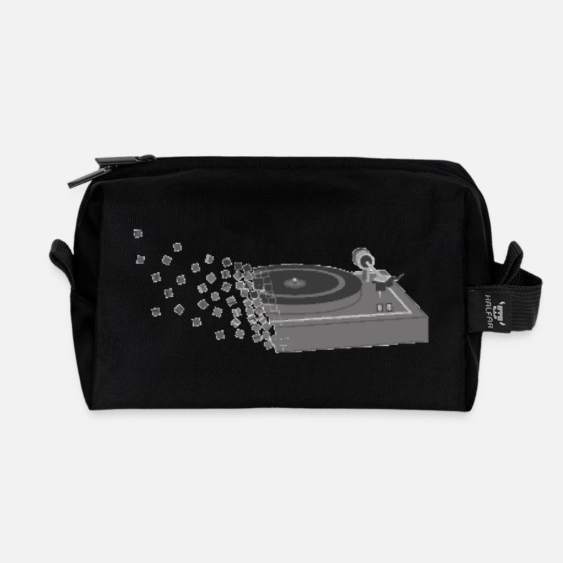 Turntable Pixelart - Recycled Toiletry Zip Bag - black