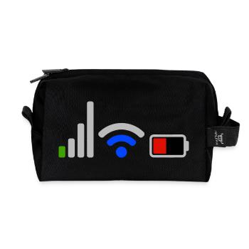 Tech Signal and Battery Wifi Network Icons - Recycled Toiletry Zip Bag - black - Front
