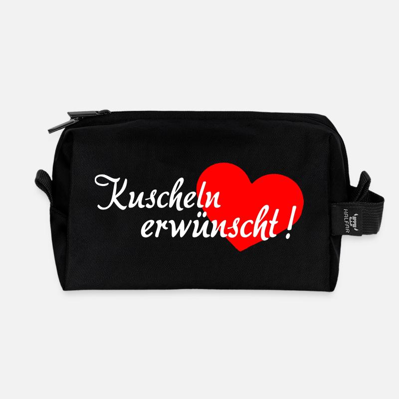 Cuddling Desired - White Red - Recycled Toiletry Zip Bag - black