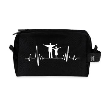 Father with son retro dad and son - Recycled Toiletry Zip Bag - black - Front
