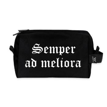 Semper ad Meliora in gotischer Tinte - Recycelte Kulturtasche - Schwarz - Vorne