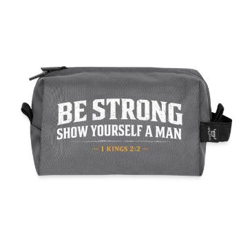 Sois fort, montre-toi un homme 1 Rois chrétien - Trousse de toilette en tissu recyclé - anthracite - Devant