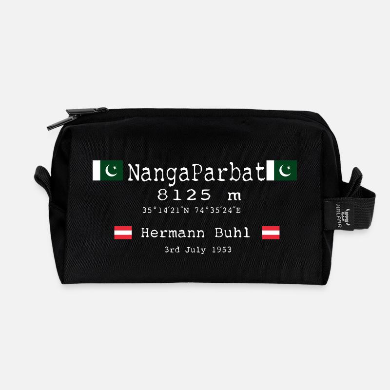 NangaParbat20-01white und die ersten Kletterer - Recycelte Kulturtasche - Schwarz