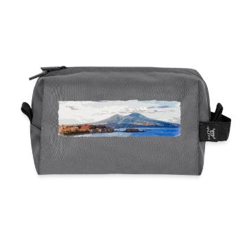 Naples, Vesuvius and Castel dell'Ovo - Recycled Toiletry Zip Bag - anthracite - Front